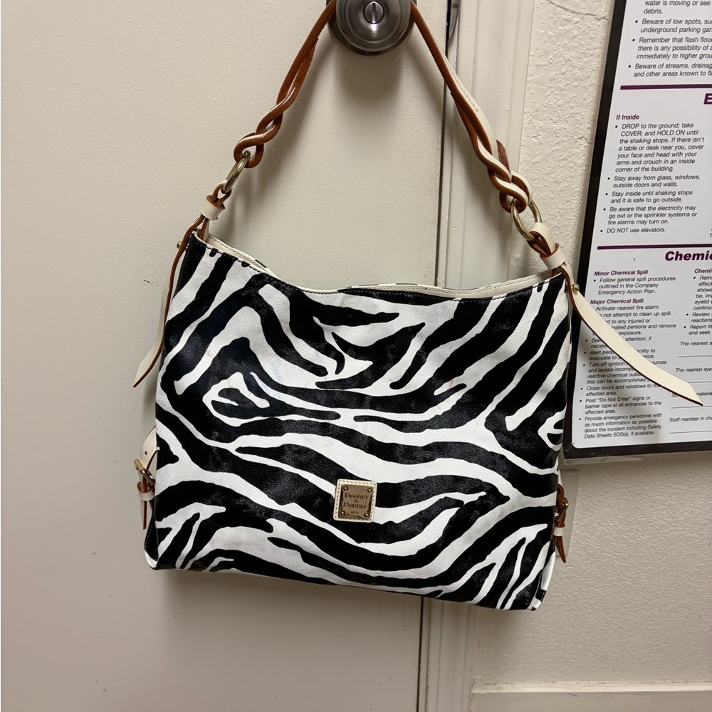 Y2k 90s Dooney & Bourke Black & White Zebra Shoulder Bag with Tan Strap